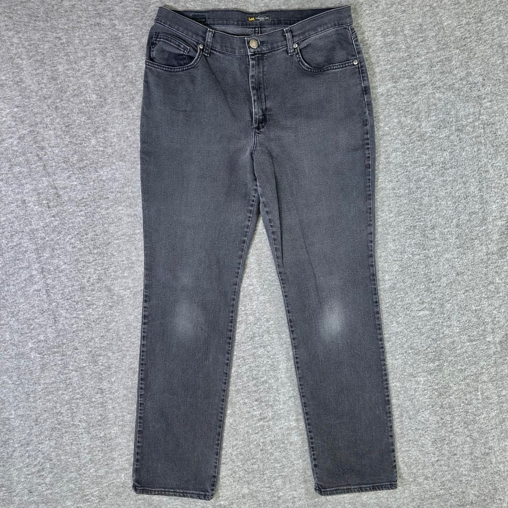 Lee Jeans Women's Size 14 Tall Black Wash Relaxed Fit Straight Leg Mid Rise - Picture 1 of 8